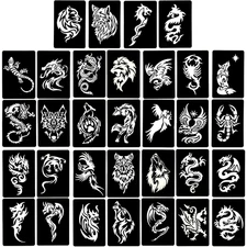 4 Sheets Temporary Tattoo Stencils, 32Pcs Animal Patterns Henna Tattoo Stencil K
