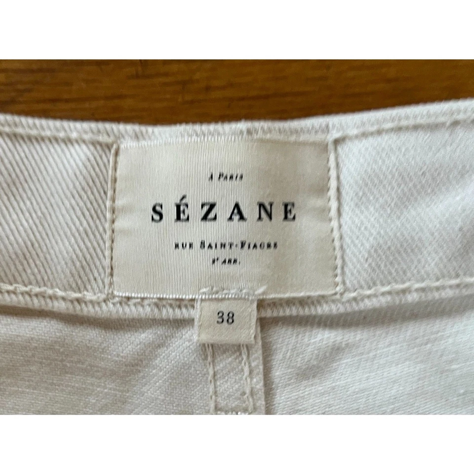 SEZANE Paris White 100% Cotton Denim Shorts  Women's Size 38 - Image 3 of 4