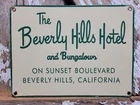 VINTAGE BEVERLY HILLS HOTEL PORCELAIN SIGN OLD SUNSET BOULEVARD CALIFORNIA MOTEL