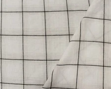 Ivory-Black-Beige Rayon-Cotton Famous Maker Check Plaid Twill Woven Fabric