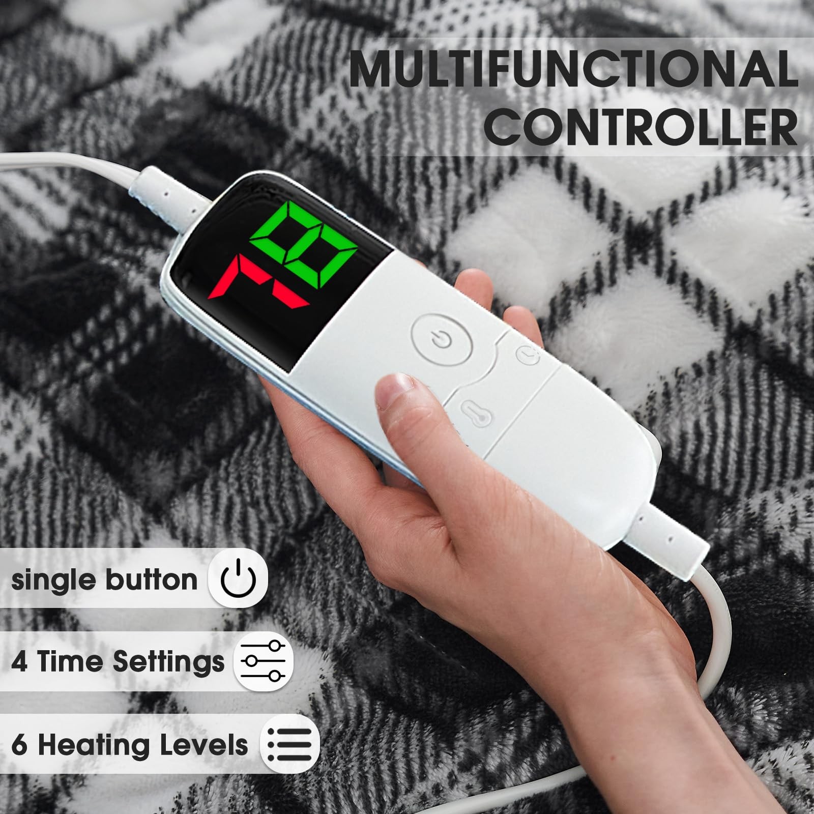 Black Heated Blanket Electric Throw, 50X60 Heating Throw with 10 Heats Levels...