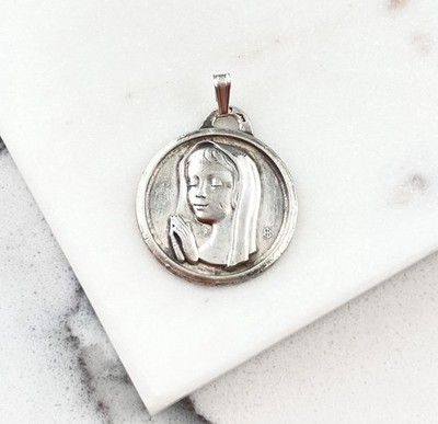 Vintage 925 Sterling Silber Betende Jungfrau Maria Religiöse Medaille Anhänger 
