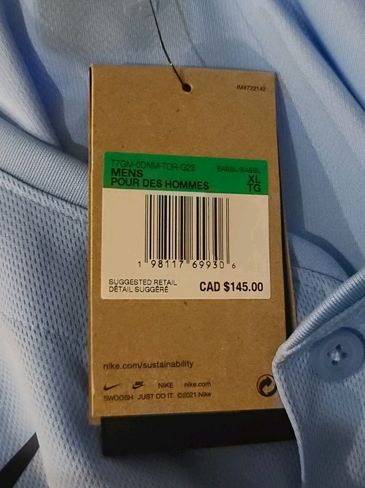 Men's Size XL Nike Toronto Blue Jays Alternate Jersey Powder