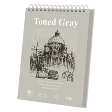 Fuxi Toned Gray Sketchbook 8x10, 60 Sheets 85lb/130gsm Acid-Free Drawing Pape...