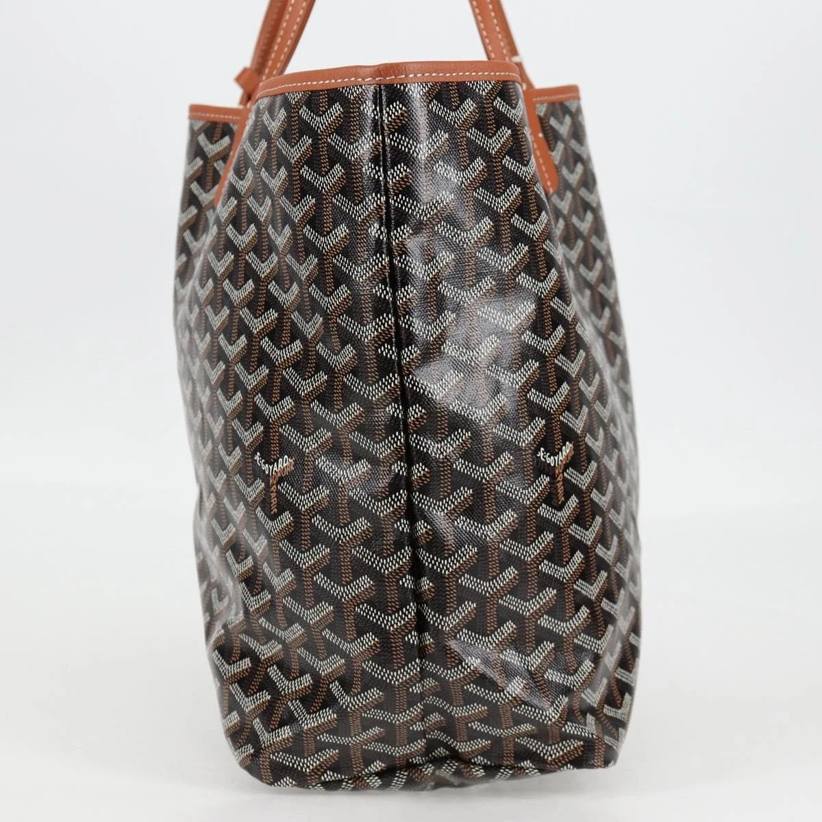 GOYARD Borsa a Spina di Pesce Saint Louis PM Tote Bag PVC Pelle Nero Marrone Autentica 126920M