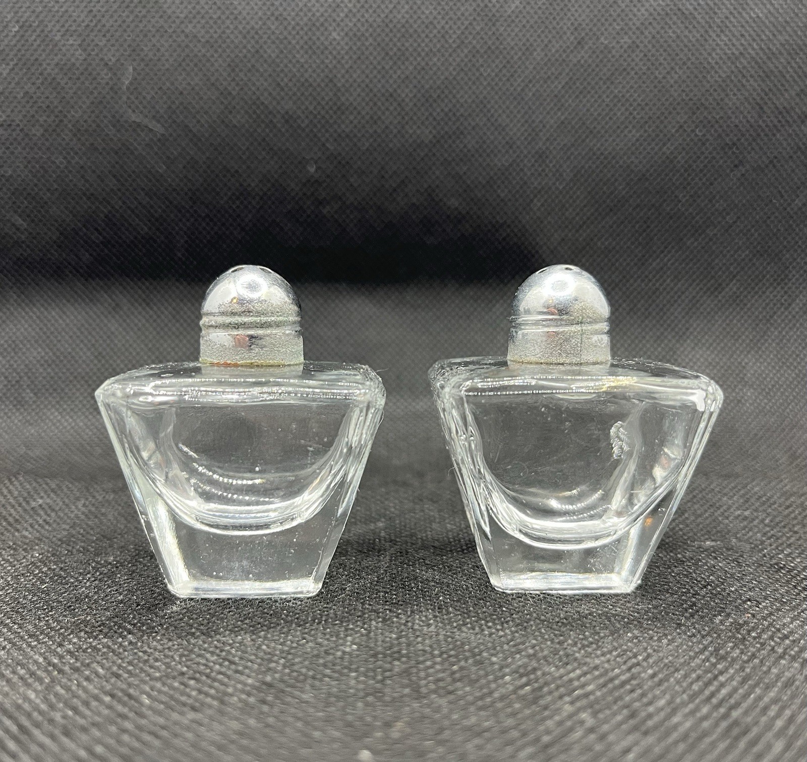 Pair of vintage I W Rice & Co Irice mini glass salt and pepper shakers Japan, vintage glassware