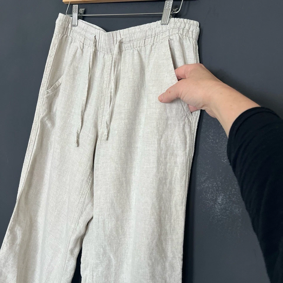 L.L.Bean Linen Pants Womens Size 10 Tan Drawstring Elastic Coastal Summer - Image 4 of 4