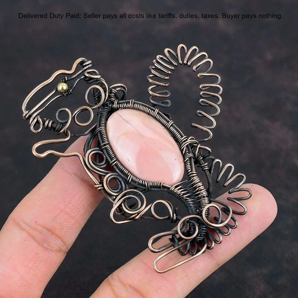 Oferta Black Friday Cobre Natural Rosa Ópalo Artesanal Boho Conejo Hija Colgante Foto 3 de 4