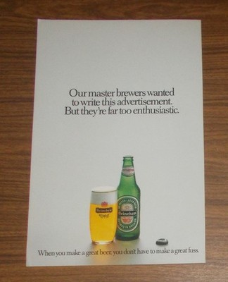 Seltene Werbung HEINEKEN Bier - When you  make a great beer 1983