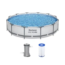 Bestway Steel Pro MAX 12 Foot by 30 Inch Round Above Ground Swimming Pool Set...