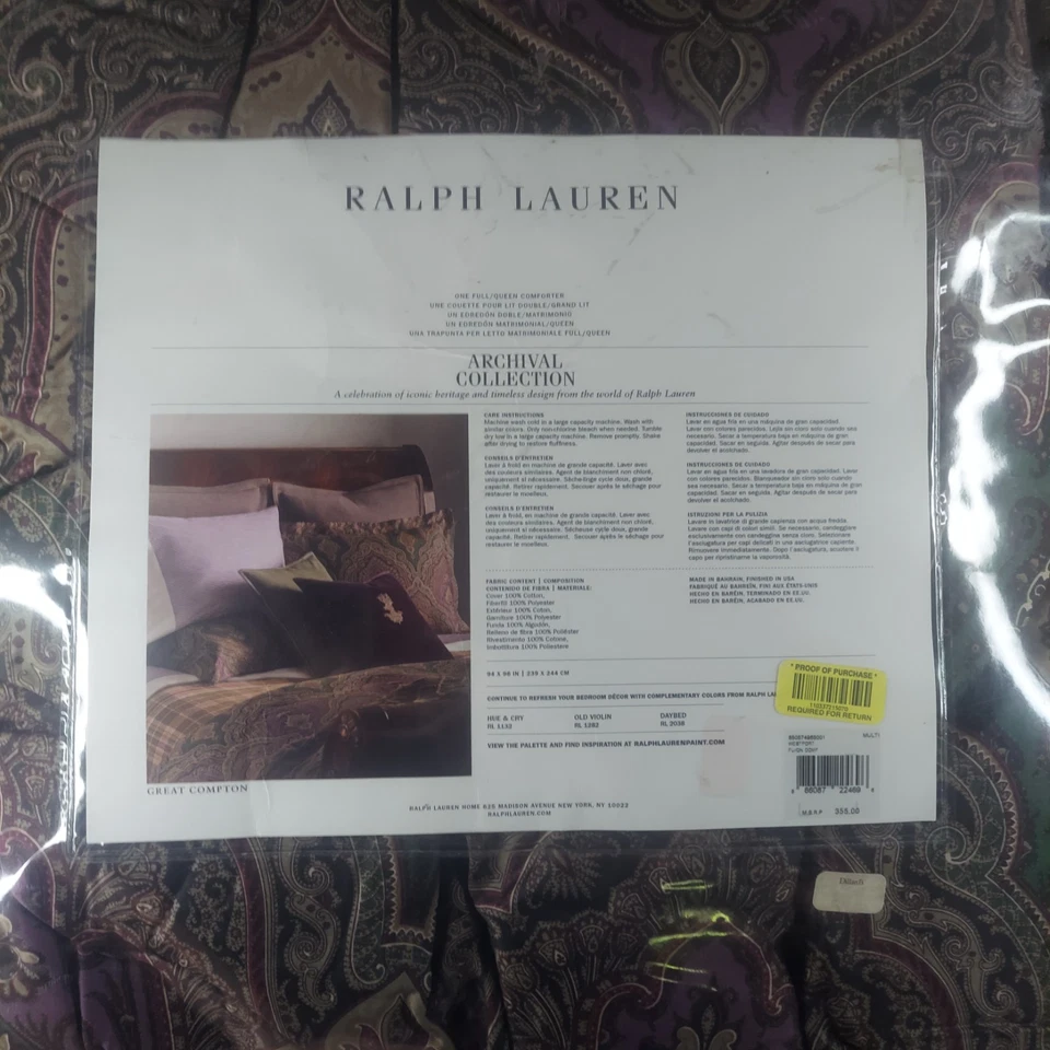 RALPH LAUREN GREAT COMPTON WESTPORT фиолетовый/зеленый пейсли КОРОЛЕВСКОЕ ОДЕЯЛО и наволочки - Изображение 2 из 4