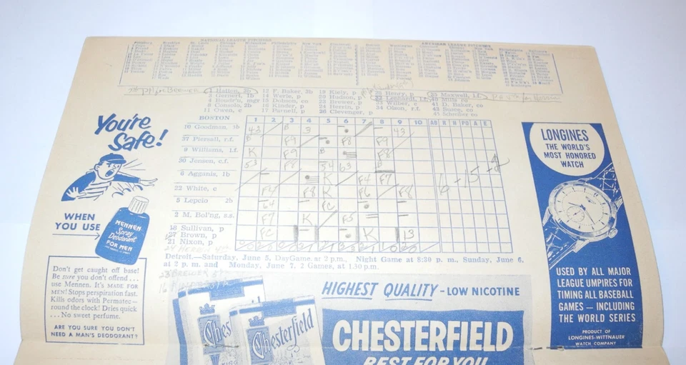 1954 Boston Red Sox White Sox Baseball Scorecard Program Scored 6/3 Williams HR - Image 3 of 4