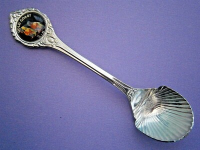 N81*) Vintage Emaille Gold Coast Papageien Australien Souvenir Sammler Löffel 