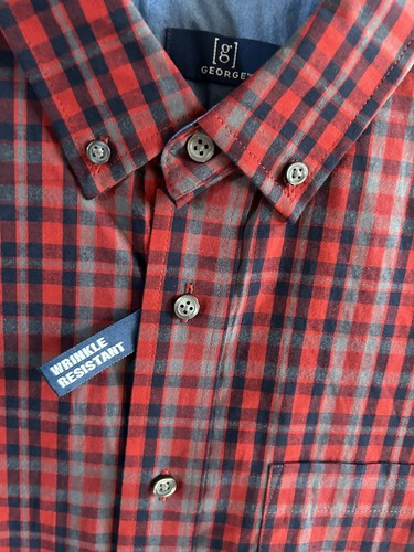 George NWT Mens Red, Gray &Blue Plaid Long Sleeve Button-Down Shirt Medium-Pics! - Picture 2 of 6