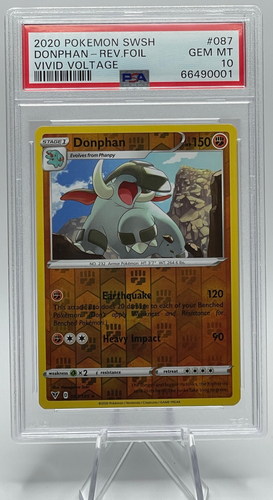 2020 POKEMON SWORD & SHIELD VIVID VOLTAGE #087 DONPHAN-REVERSE FOIL PSA 10 GEM