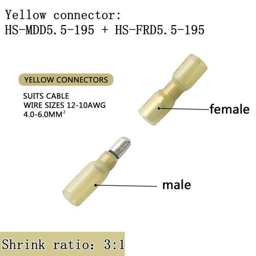 Heat Shrink Bullet Wire Connectors 12-10AWG Male Female Crimp Terminals 50PCS - Picture 3 of 7