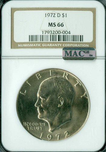 1972 D EISENHOWER DOLLAR NGC MS66 PQ 2ND FINEST MAC SPOTLESS *