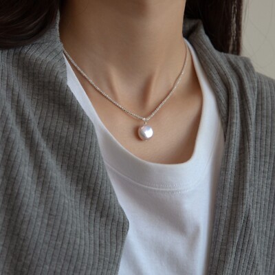 Damen Echt S925 Sterlingsilber Natürliche Barock Perle Sternenhimmel Halskette Kette