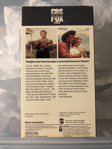 Rodgers & Hammerstein’s: OKLAHOMA, VHS, Color 1956, Videotape, 1984 - Picture 2 of 3