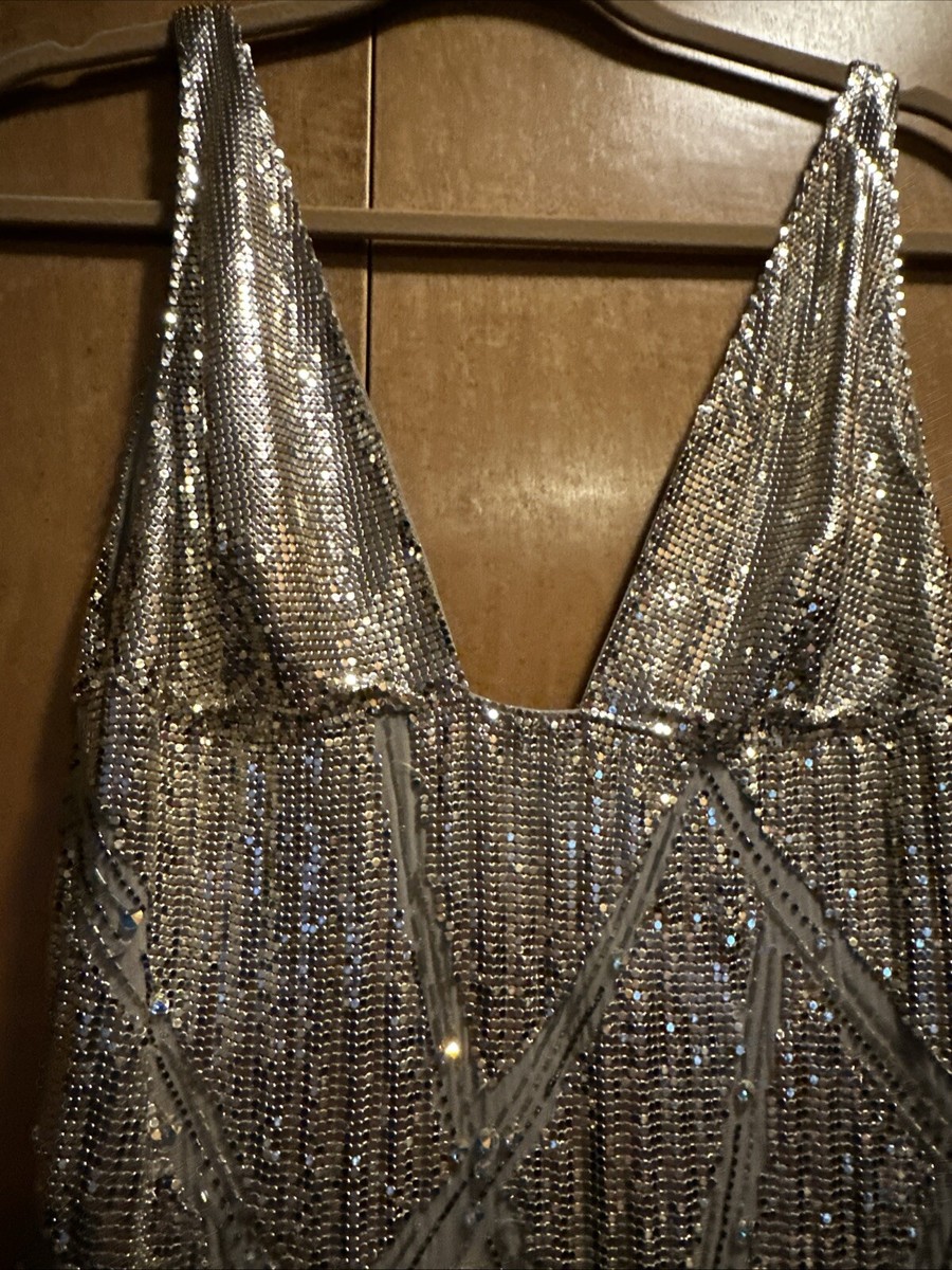 1999 versace dress silver 1999 Gianni Versace Couture Runway Embellished Gown Dress Vintage