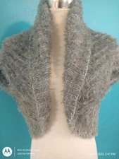 HANDMADE SILK KNIT SHRUG S/M SHORT SLEEVE CARDIGAN FUZZY BOHO GREEN