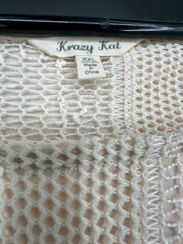 Top all'uncinetto Krazy Kat XXL beige bianco sporco overlay boho top - Foto 3 di 11