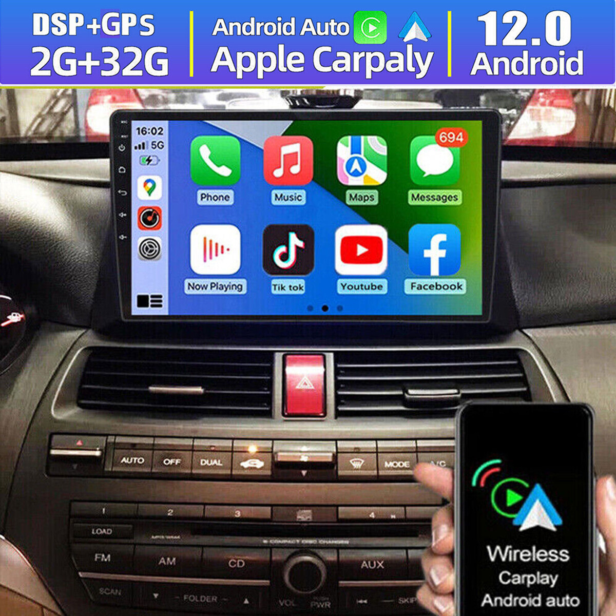 FOR HONDA ACCORD 2008-2012 ANDROID AUTO APPLE CARPLAY CAR STEREO