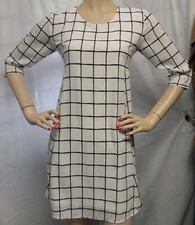 COLLECTIVE CONCEPTS  WHITE/BLACK PLAID CAREER CASUAL MINI DRESS SIZE: XS NWT