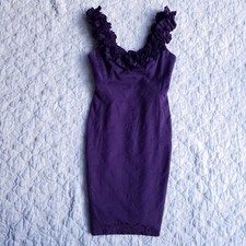 Maggy London Womens Purple Brocade Sheath Dress Size 6 Ruffle Neck