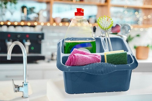 Große Küchenspüle mit 3 Fächern ordentlich Kunststoff Spülbehälter Aufbewahrung - marineblau - Bild 4 von 7