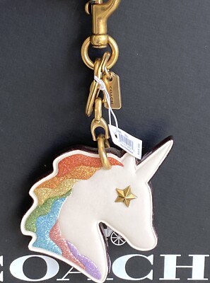 コーチ COACH キーチェーン チーク ユニコーン NWT COACH UNICORN CHALK/GLITTER RAINBOW BAG CHARM KEY RING