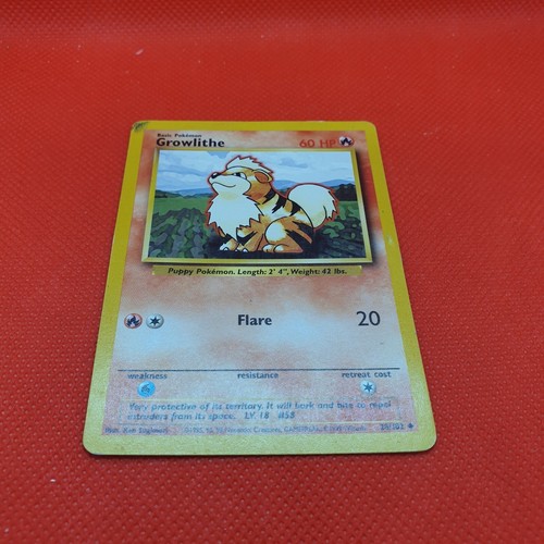 ERROR Growlithe 28/102 Base Set Pokemon Card With Black Layer Visible Error NM - Picture 7 of 12