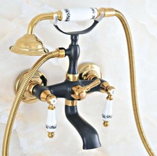 Black Gold Brass Wall Mounted Clawfoot Bath Tub Faucet Hand Shower Mixer Tap