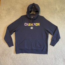 Champion Blue Powerblend Graphic Activewear Pullover Logo Hoodie Womens Size 2XL