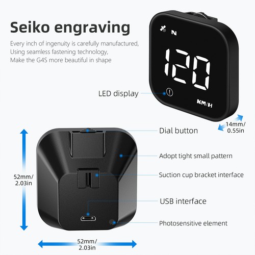Car Digital Display Speedometer Alarm Temperature HUD G2 OBD2+GPS Gauge Head Up  - Picture 10 of 22