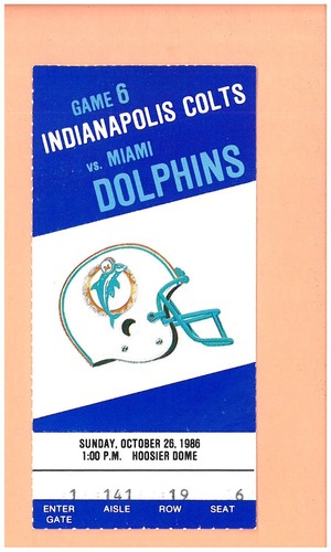 Miami Dolphins at Indianapolis Colts 10-26-1986 NFL ticket stub Topps Dan Marino - 第 1/2 張圖片