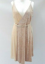 Next Womens Pink Blush Nude Crushed Velvet & Sequin Wrap Dress Size 14