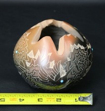 Eric Tafoya Santa Clara  Pottery Sgraffito Hummingbird Seed Jar .