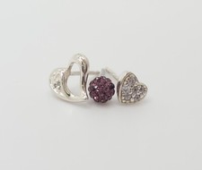 3 Set; Studded CZ, Purple, Heart Earrings .925 Sterling Silver - BS154