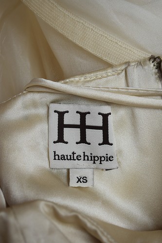HAUTE HIPPIE Dress Champagne Gold Silk 3D Tulle Flower Lace-Up Corset Mini XS - Picture 7 of 8