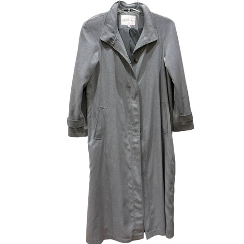 Sz 12 Vtg Fleet Street Trench Coat Silver/Gray Long Dress Scarf Lightweight - Picture 3 of 14