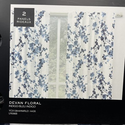Lauren Ralph Lauren DEVAN Blue/White Floral Curtain Drapes, Set of