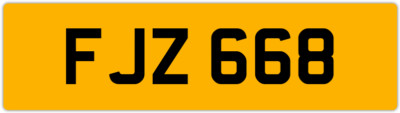 FJZ 668 F 3X3 DATELESS PRIVATE NUMBER PLATE FIN FIONA FRED FAS FAZ FRAN FERN FAY