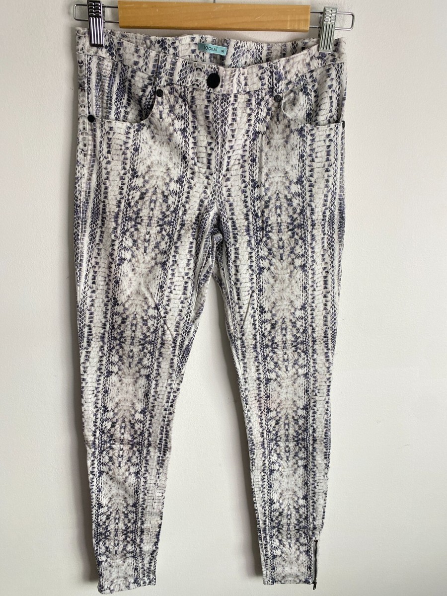 Kookai Pants Womens Size White Animal Print Pockets Zip Button