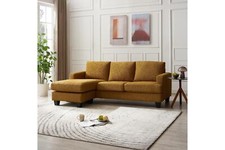 3 Seater Sofa With Reversible Chaise  Boucle Fabric Grey Burnt Orange Mustard