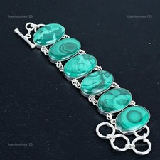 Valentines Sale Natural Malachite Chain Artisan Bracelet Jewelry Sterling Silver