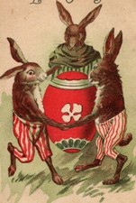 c.1910 Anthropomorphic Brown Rabbits Giant Easter Egg P164
