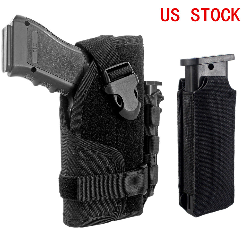 Tactical Molle Belt Gun Holster OWB Waist Pistol Holster with Single Mag Holder-image