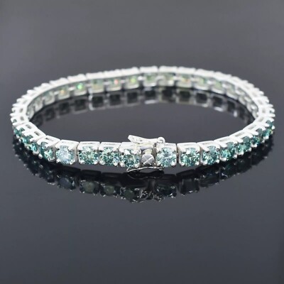 Certified Treated Unisex Blue Diamond Tennis Bracelet-Great Shine & Luster
