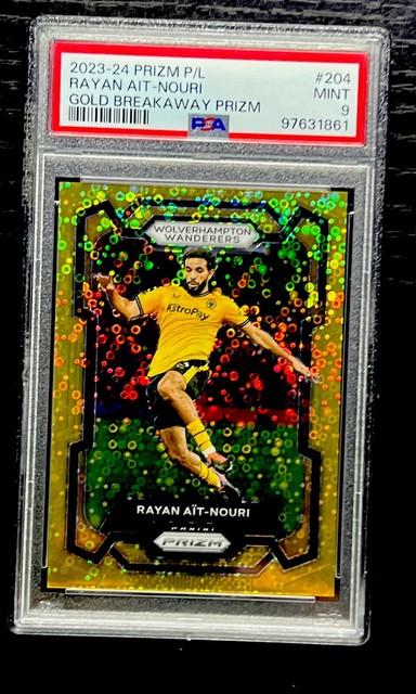 2023-24 PRIZM PREMIER LEAGUE RAYAN AIT-NOURI GOLD DISCO Wolves 05/10 PSA 9